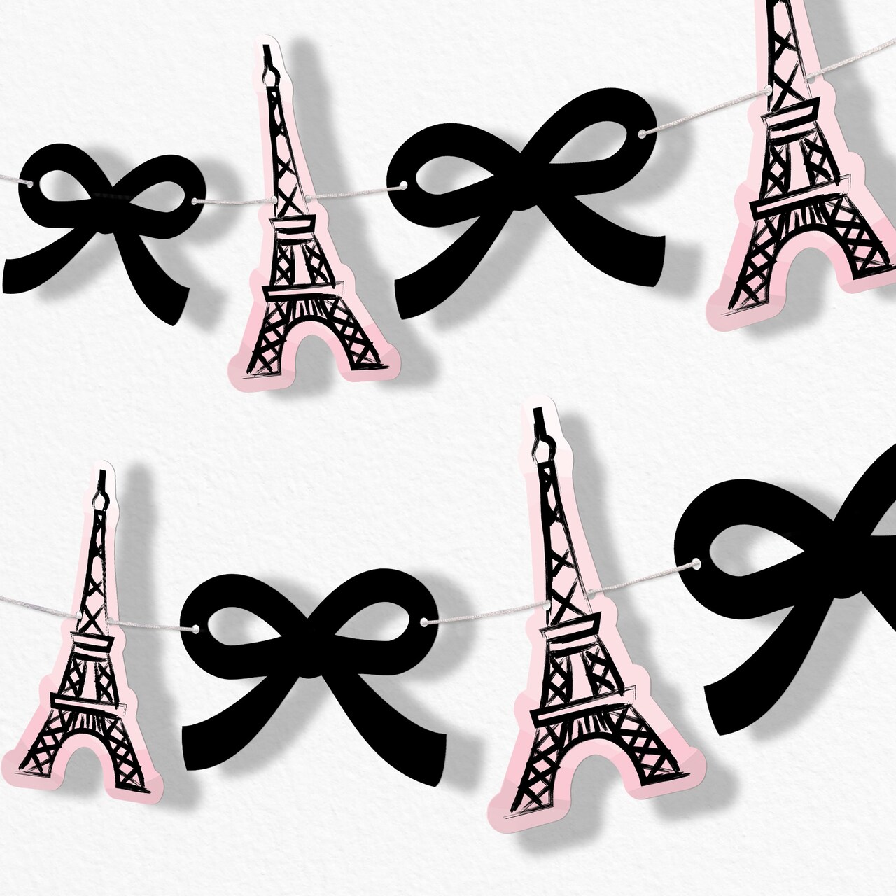 Big Dot of Happiness Paris Garland Banner, Paris Themed Baby Shower or Chic Birthday Backdrop, 30 Feet of Cord, 15 Double-Sided Eiffel Towers & Bows